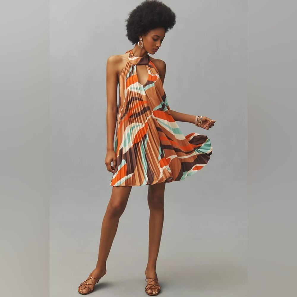 NWT Anthropologie Hutch Halter Pleated Swing Mini Dress Size Small